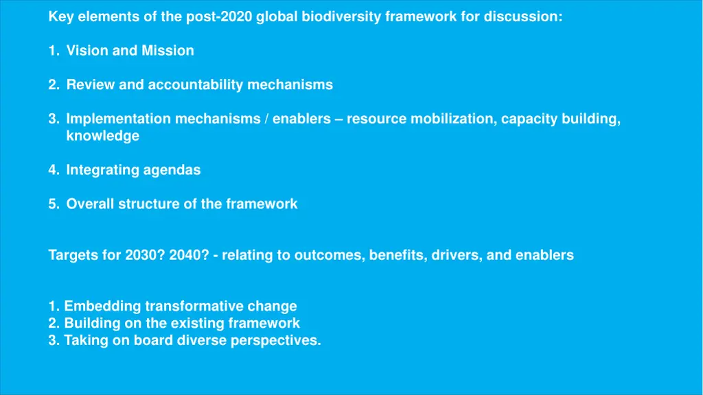 key elements of the post 2020 global biodiversity