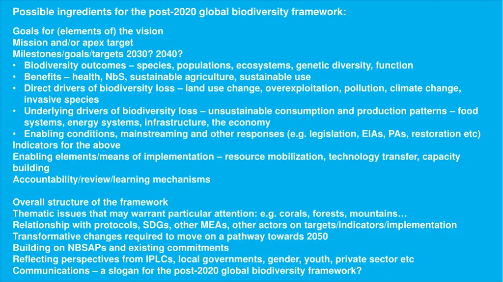 possible ingredients for the post 2020 global