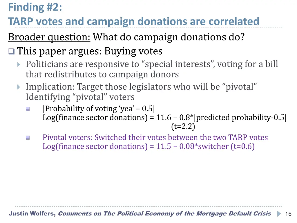 finding 2 tarp votes and campaign donations 1