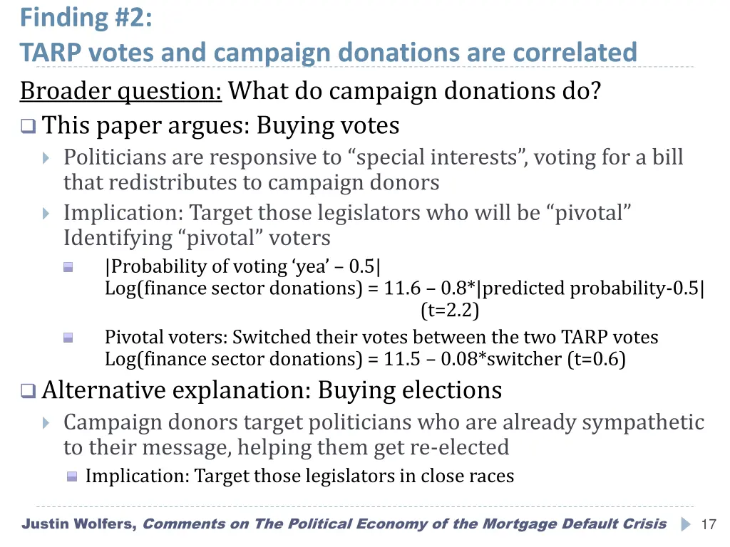 finding 2 tarp votes and campaign donations 2