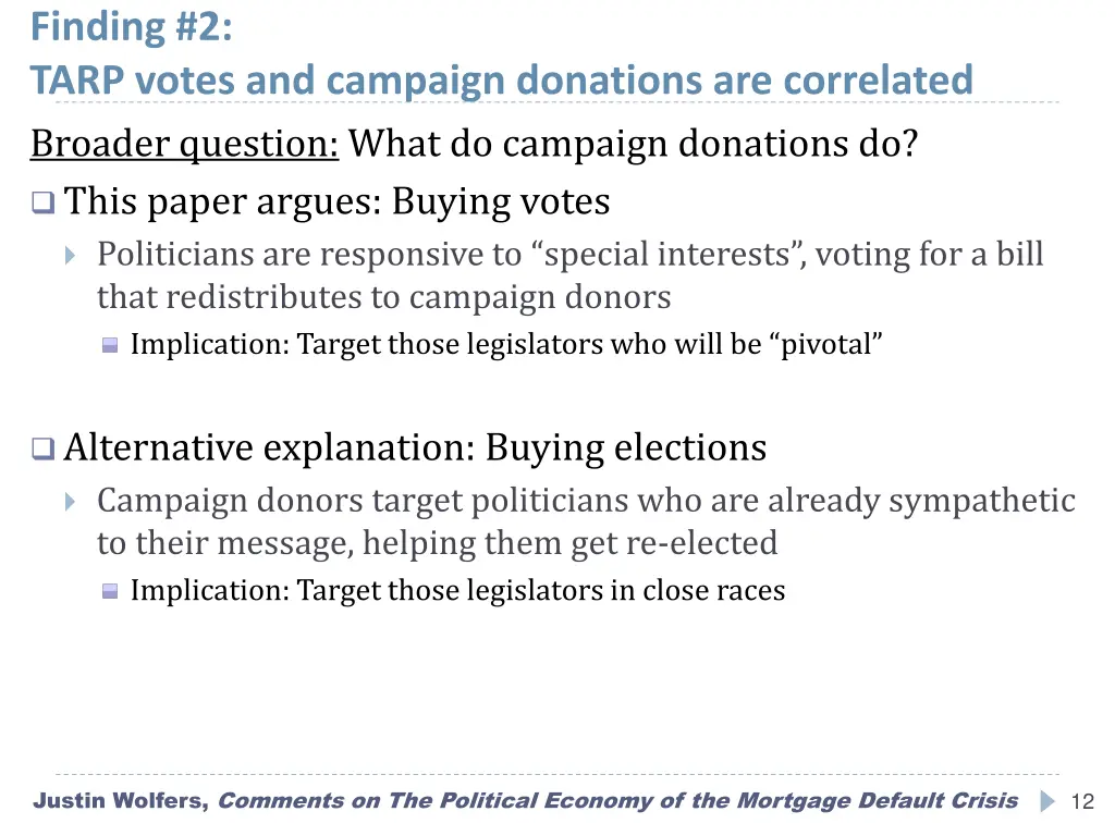 finding 2 tarp votes and campaign donations