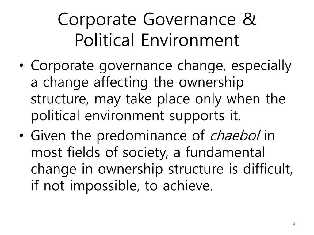 corporate governance political environment