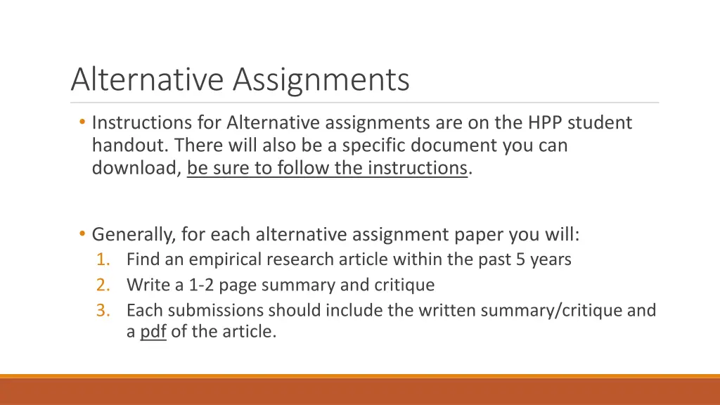 alternative assignments instructions