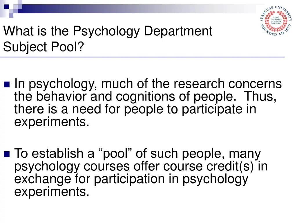 what is the psychology department subject pool 1