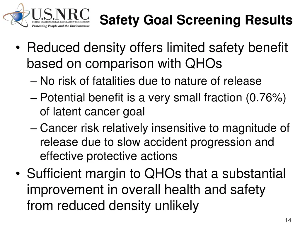 safety goal screening results