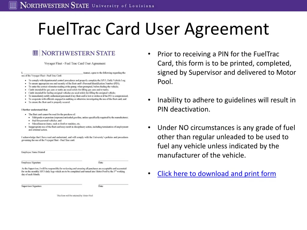 fueltrac card user agreement