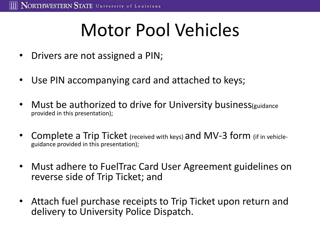 motor pool vehicles