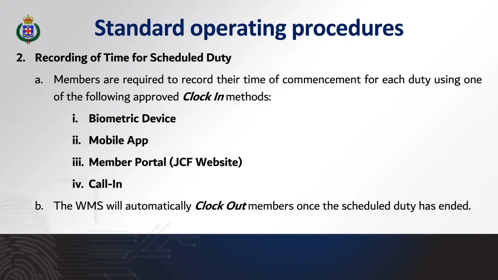 standard operating procedures 2 recording of time