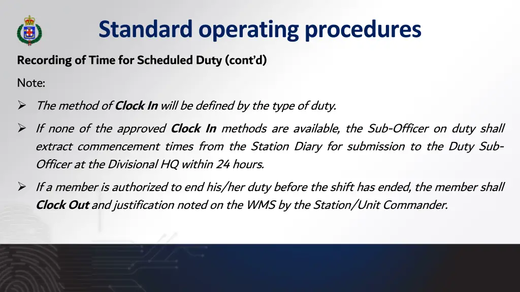 standard operating procedures recording of time