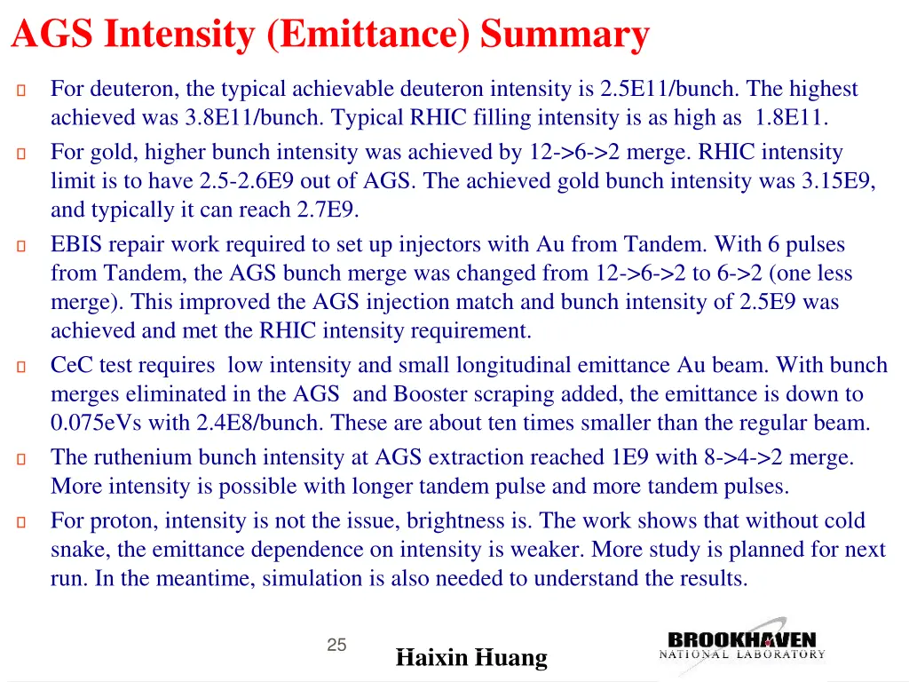 ags intensity emittance summary