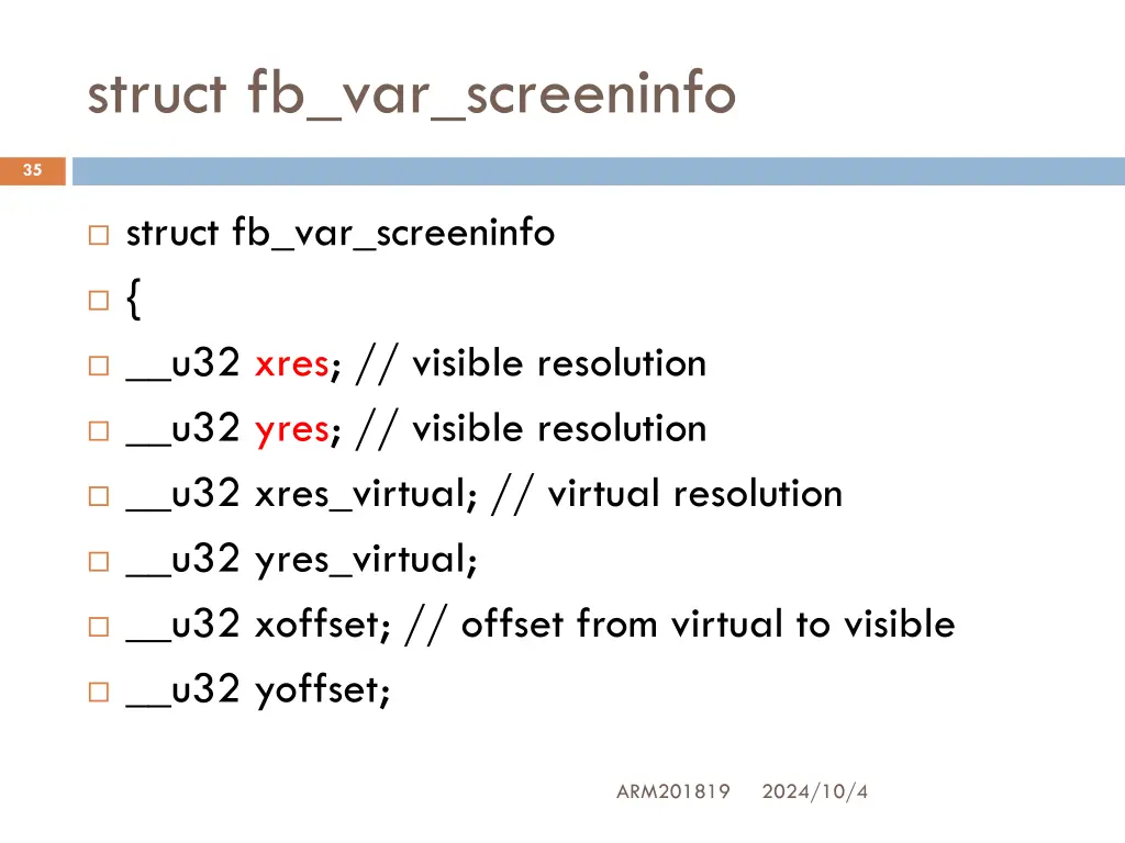 struct fb var screeninfo