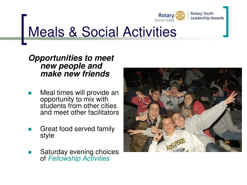 meals social activities