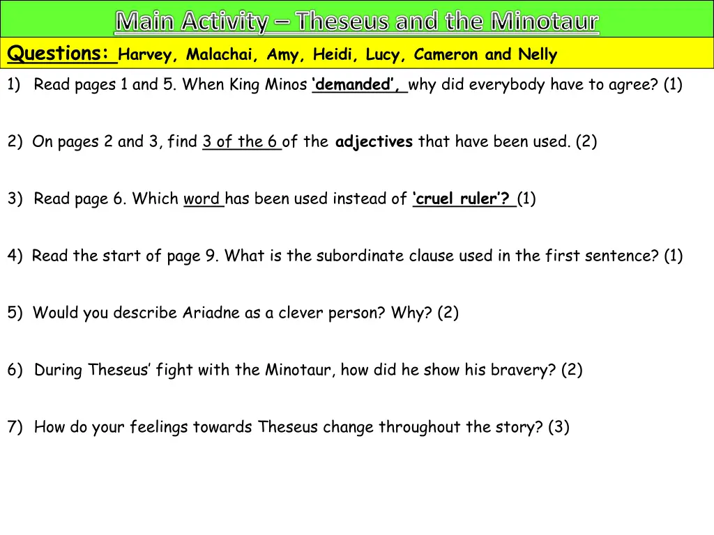 main activity theseus and the minotaur questions 1