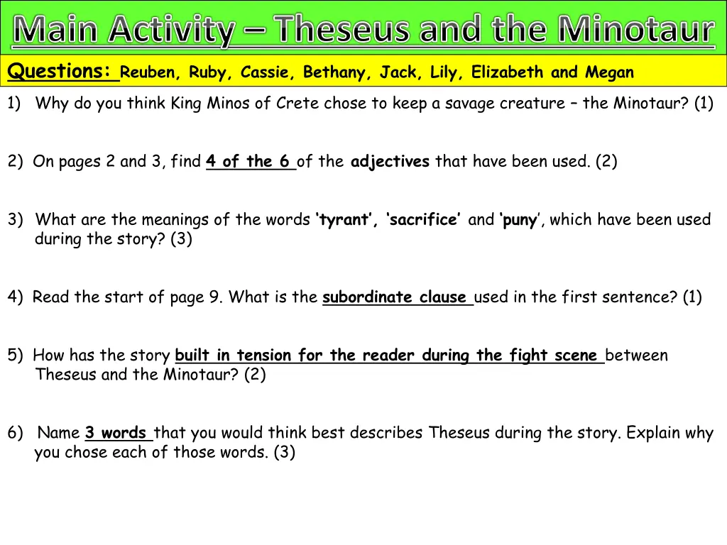 main activity theseus and the minotaur questions