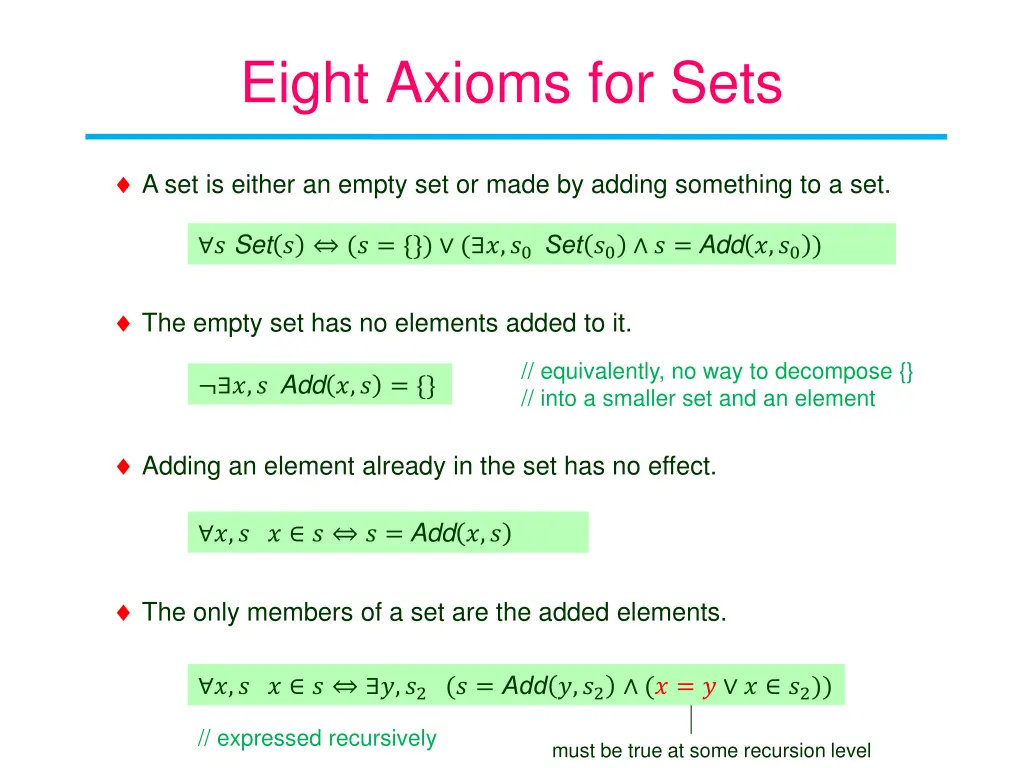 eight axioms for sets