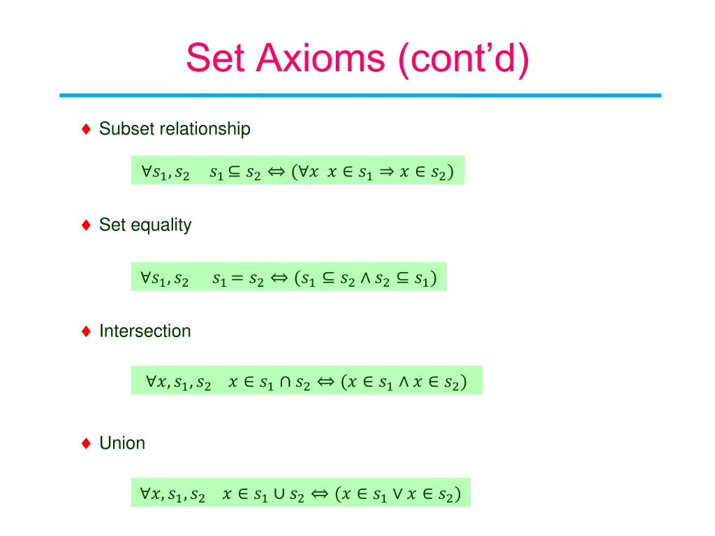 set axioms cont d