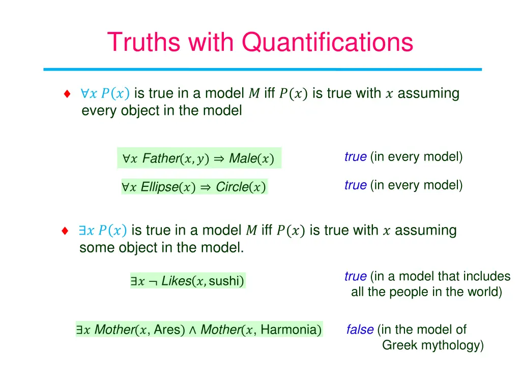 truths with quantifications