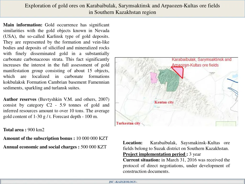 exploration of gold ores on karabaibulak