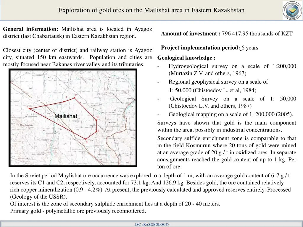 exploration of gold ores on the mailishat area