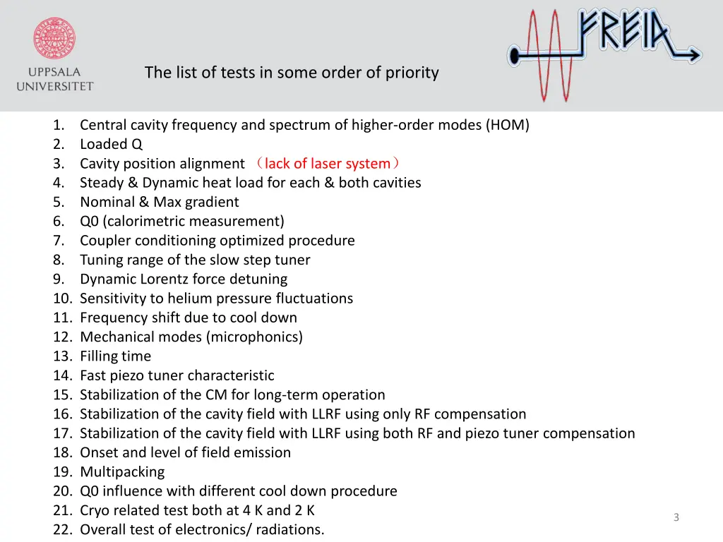 the list of tests in some order of priority