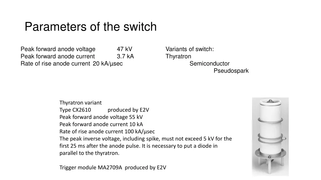 parameters of the switch