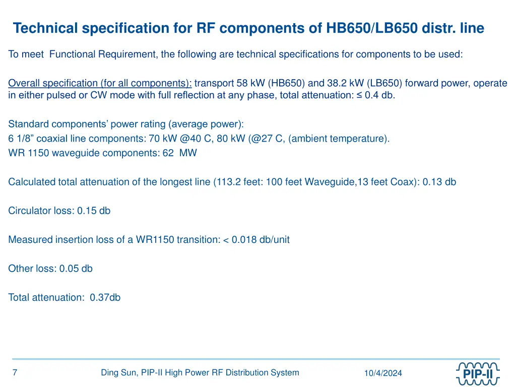 technical specification for rf components