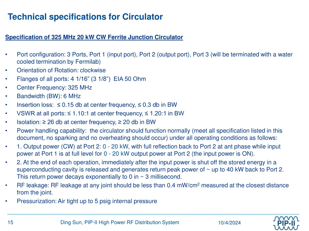 technical specifications for circulator 1