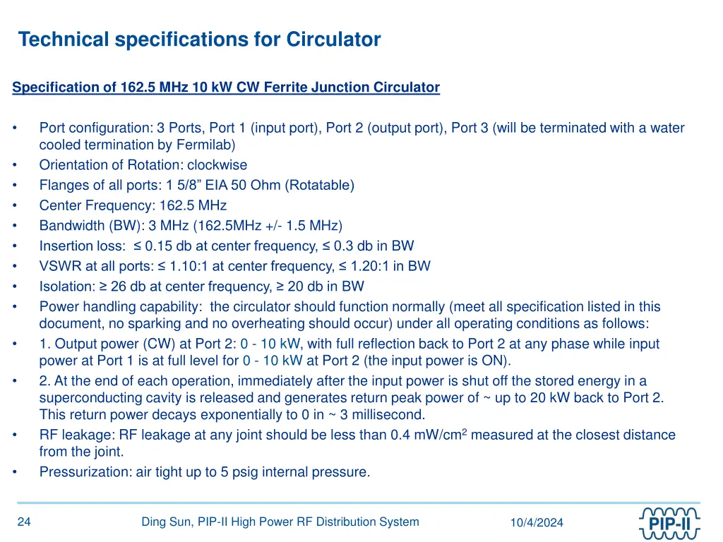 technical specifications for circulator 2