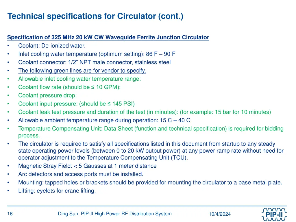 technical specifications for circulator cont 1