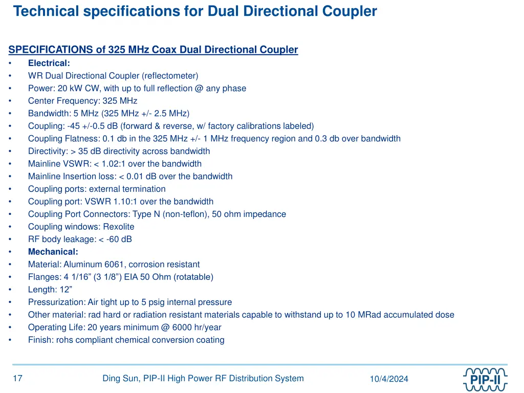 technical specifications for dual directional 1