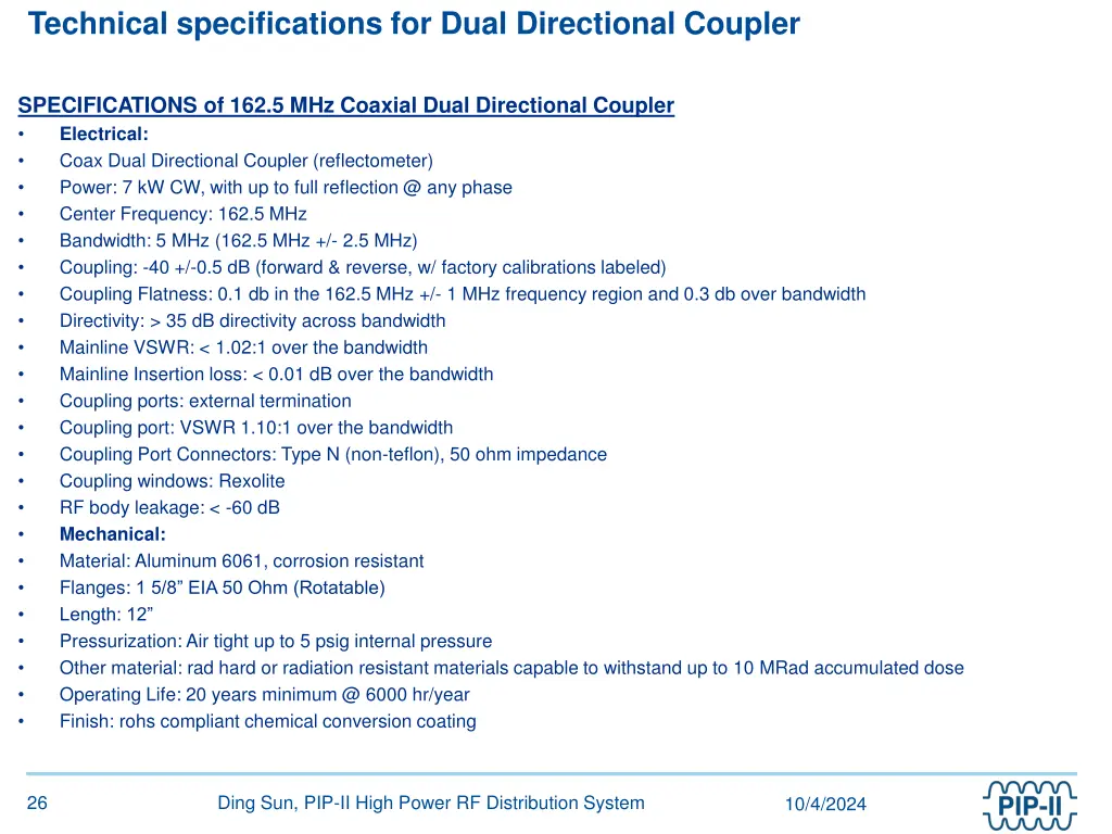 technical specifications for dual directional 2