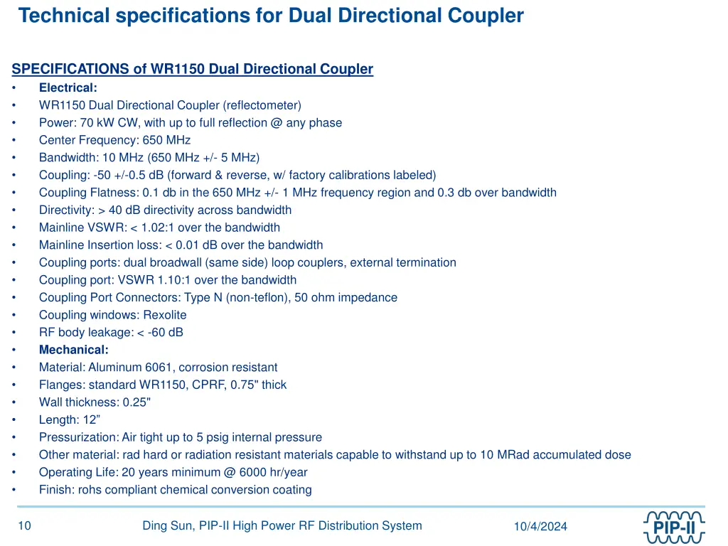 technical specifications for dual directional