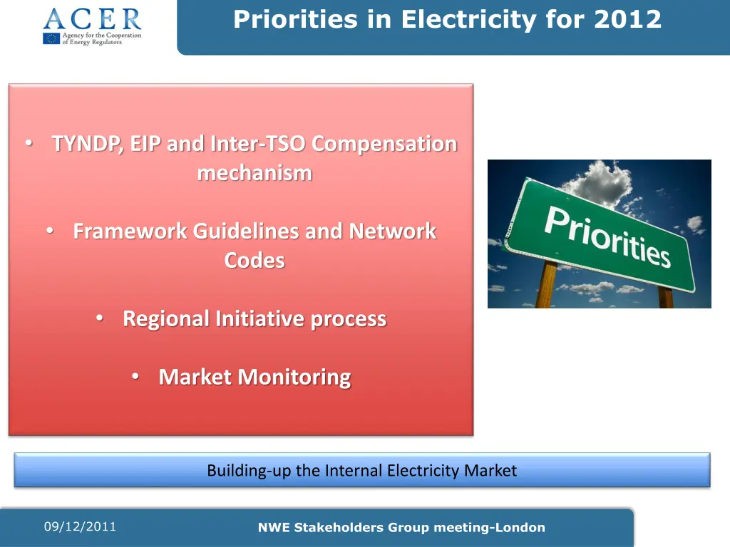 priorities in electricity for 2012