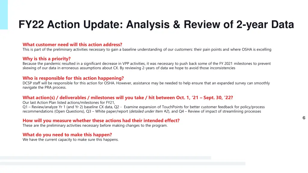 fy22 action update analysis review of 2 year data