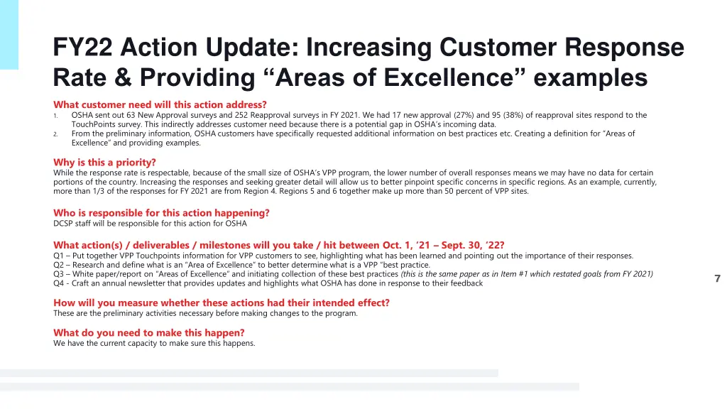 fy22 action update increasing customer response