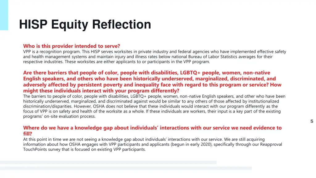 hisp equity reflection