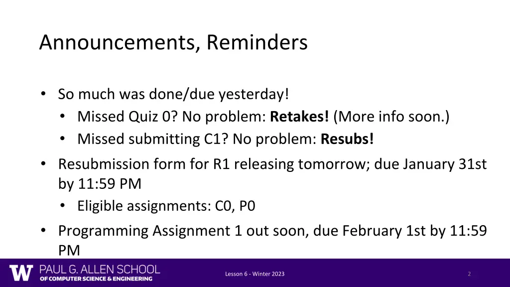 announcements reminders