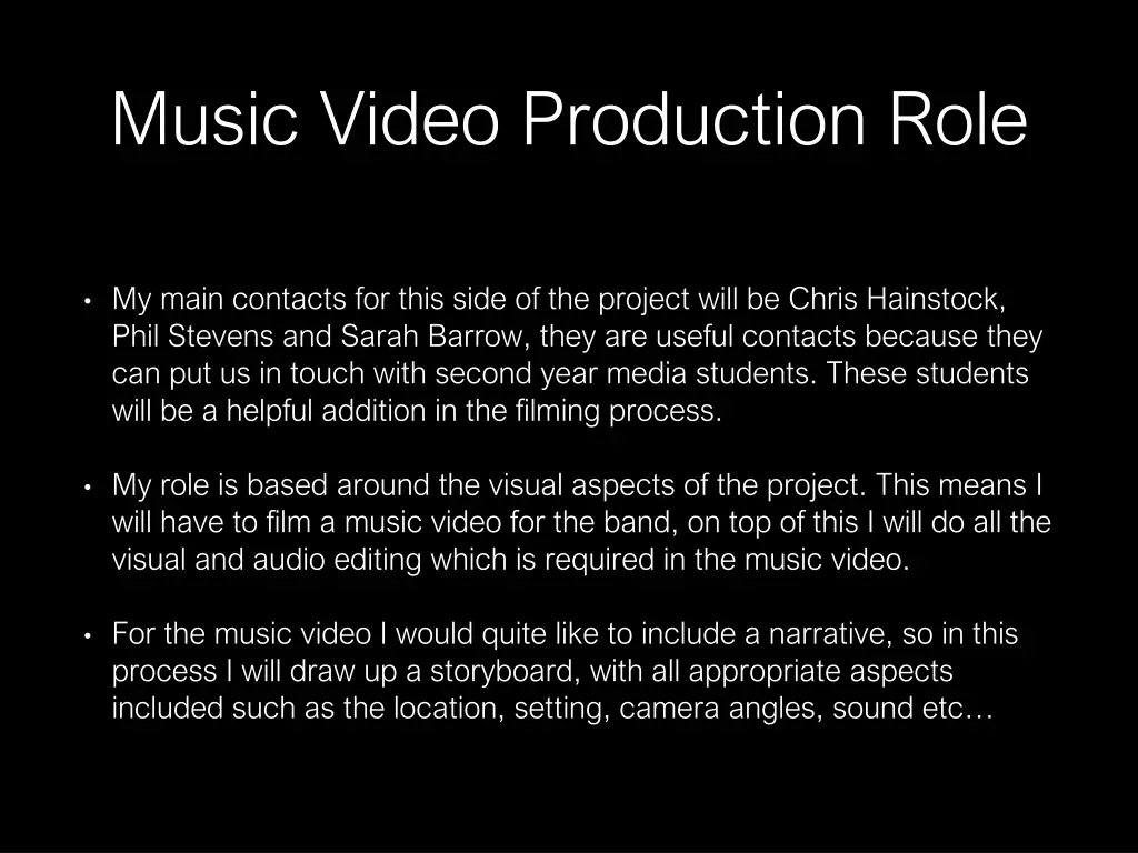 music video production role