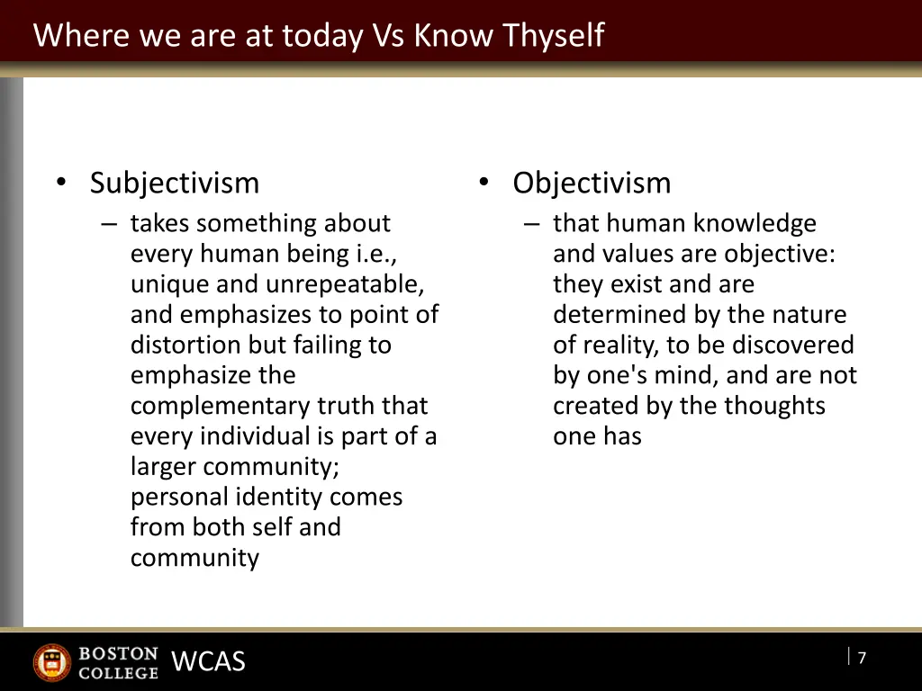 where we are at today vs know thyself