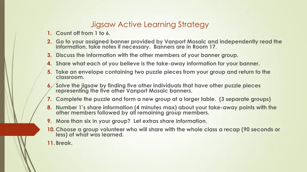 jigsaw active learning strategy 1 count off from