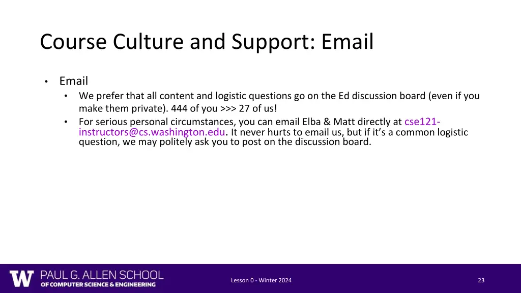 course culture and support email