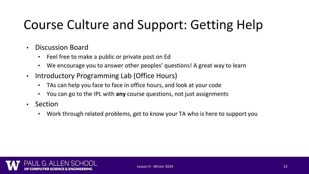 course culture and support getting help