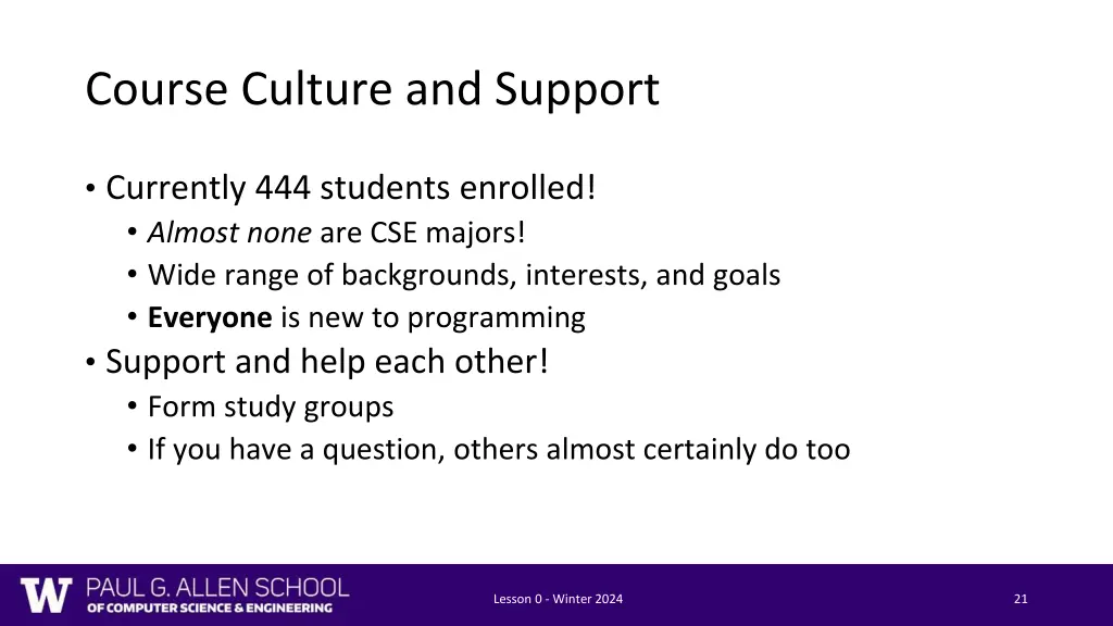 course culture and support