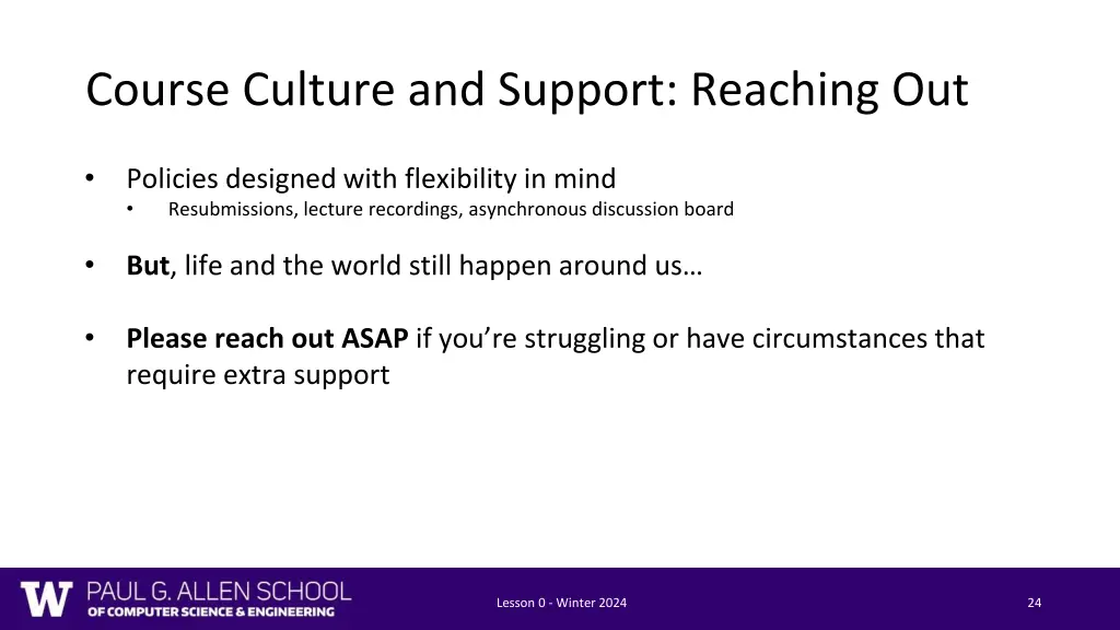 course culture and support reaching out