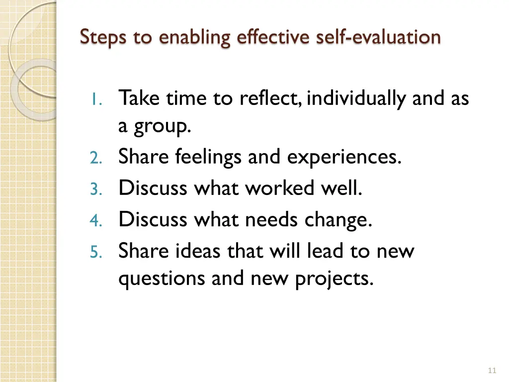 steps to enabling effective self evaluation