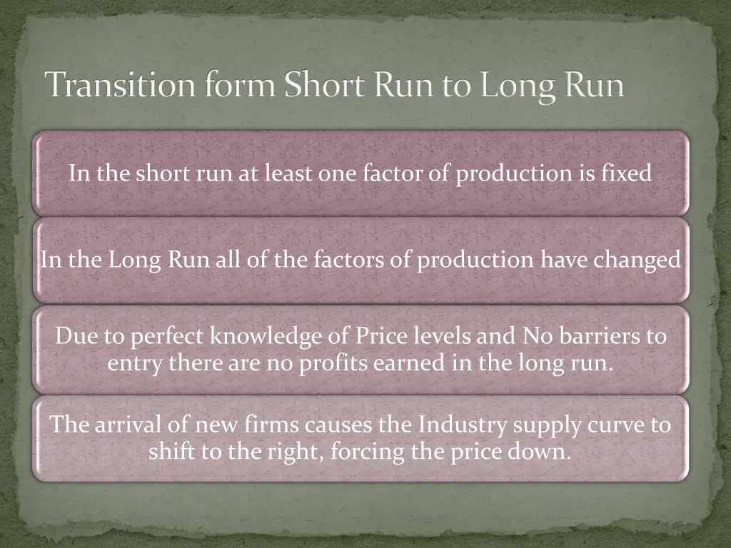 transition form short run to long run