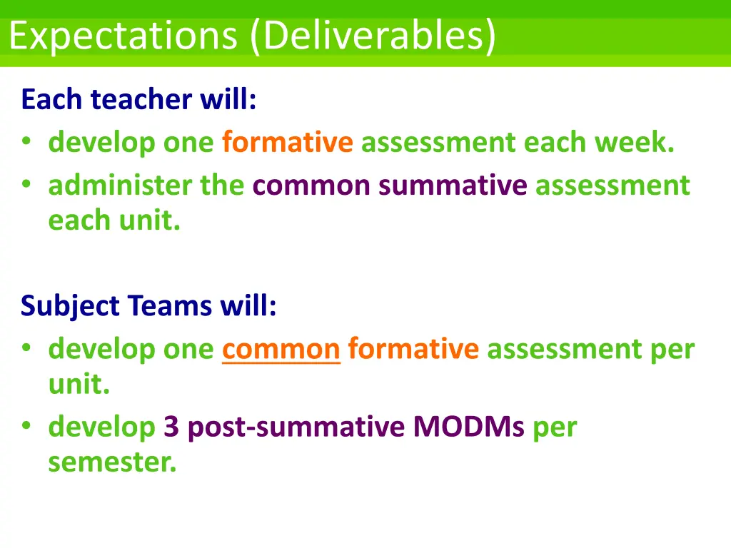 expectations deliverables