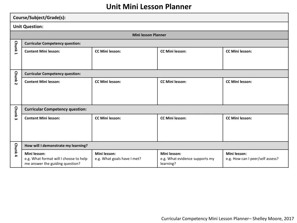 unit mini lesson planner