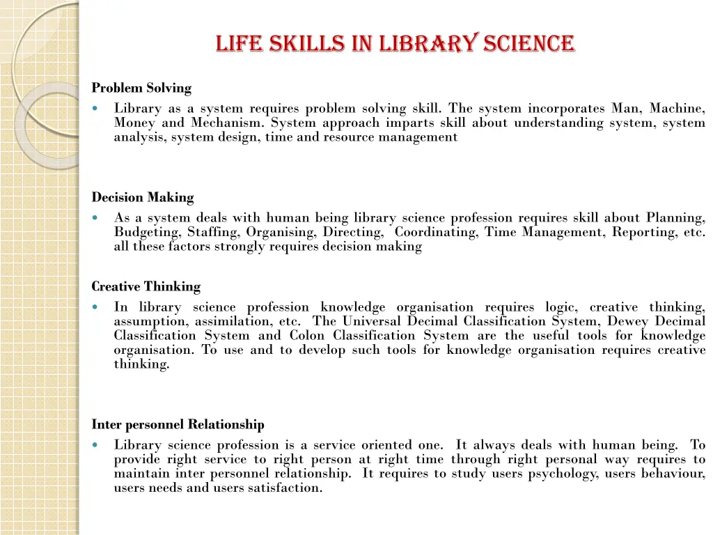 life skills in library science