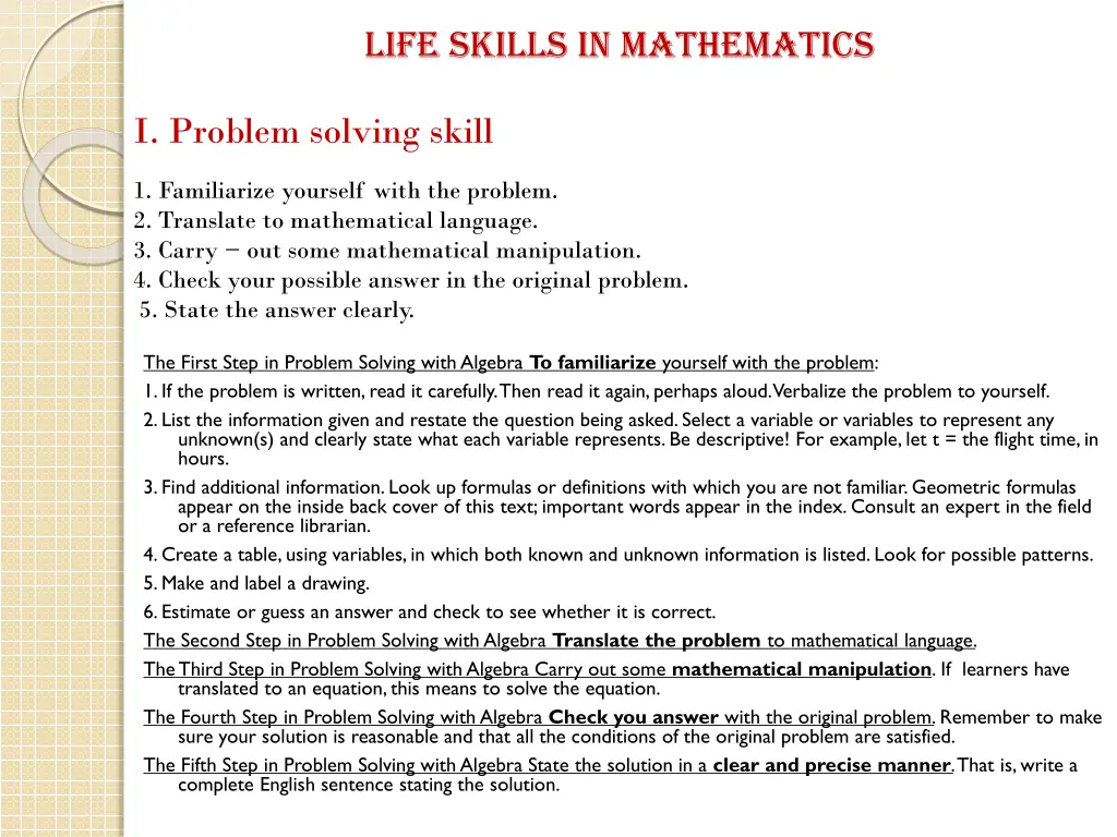 life skills in mathematics